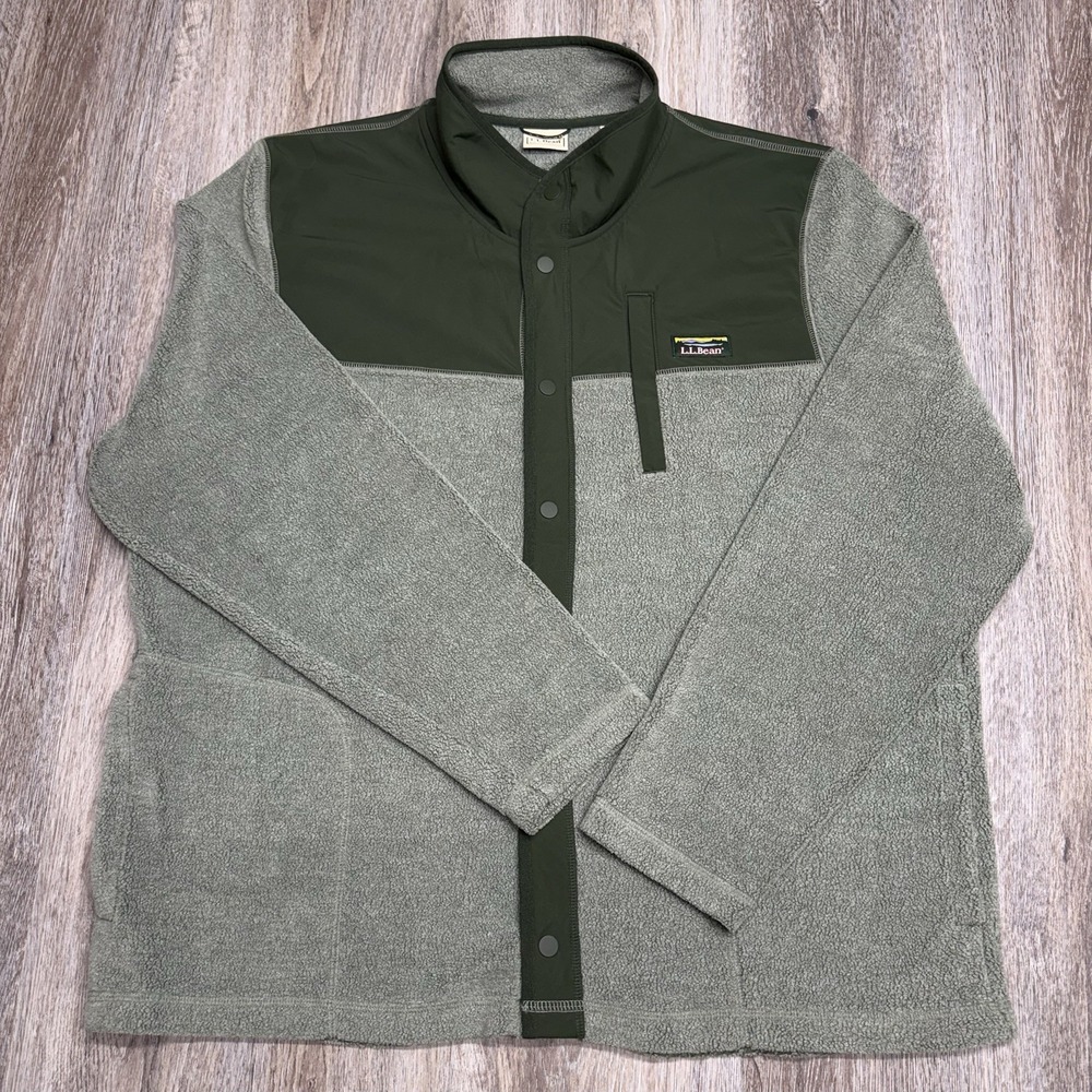 L.L. BEAN Fleece Jacket Mens XXL Green Color Block Snap Front EUC